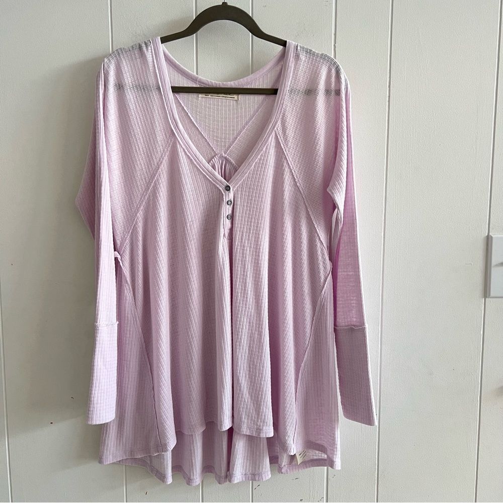 Free People We The Free Oversized Citrine Textured Thermal Long Sleeve Top